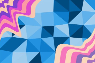 Abstract background of wave shapes and polygonal texture. Mosaic composition of curvy shapes and lowpoly texture.