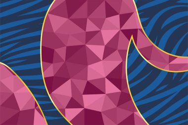 Abstract background of wave shapes and polygonal texture. Mosaic composition of curvy shapes and lowpoly texture.