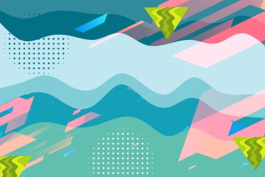 Abstract background collage of wave texture and geometric shapes ornaments. Composition of curvy shapes and decorative elements frame.