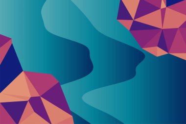 Abstract background of wave shapes and polygonal texture. Mosaic composition of curvy shapes and lowpoly texture.