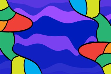 Abstract background with wave shapes texture and curvy ornaments. Composition of various wavy shapes abstract background.