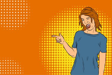 Jest yapan bir kadının tasviri. Genç ve güzel bir kadının canlandırması. Eski çizgi roman tarzı pop sanatına çok yakın..