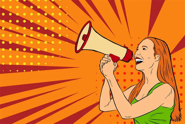 Illustration Woman Shouting Megaphone Toa Loudspeaker Tool Illustration Female Protesting — Stock Vector