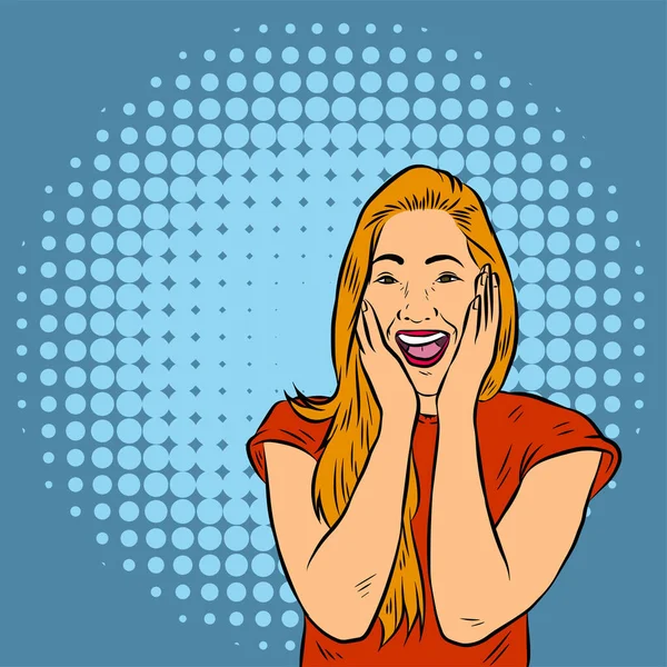 Illustration Young Woman Surprised Expression Drawn Retro Comic Pop Art — Stock Vector