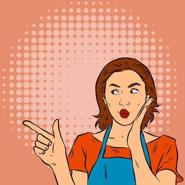 Illustration Female Cooker Wearing Apron Presenting Gesture Illustration Woman Retro — Stock Vector