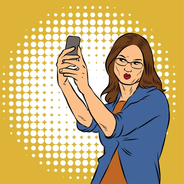 Illustration Einer Schönen Frau Die Ein Selfie Mit Ihrem Mobiltelefon — Stockvektor