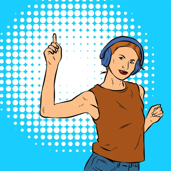 Ilustracja Nastolatki Luźnym Stroju Miejskim Cieszącej Się Muzyką Słuchawki Ilustracja — Wektor stockowy