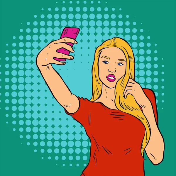 Güzel Bir Kadının Cep Telefonu Cihazıyla Selfie Çektiği Bir Resim — Stok Vektör