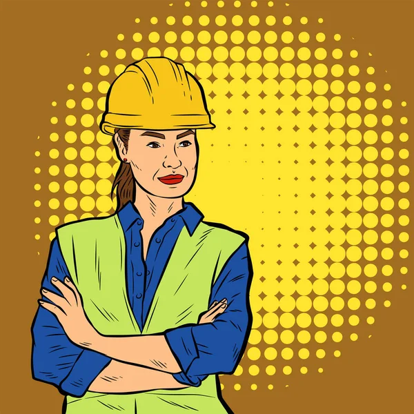Ilustración Una Mujer Traje Trabajador Construcción Posando Ilustración Una Pose — Archivo Imágenes Vectoriales