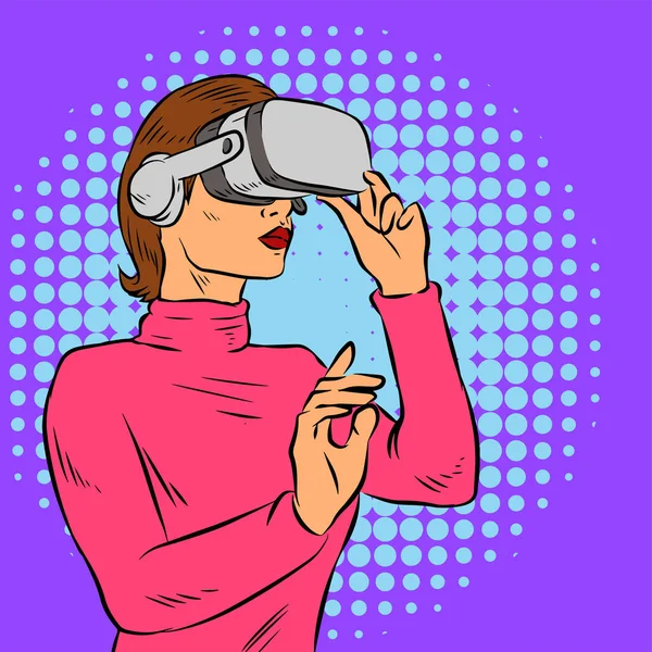 Illustratie Van Een Jonge Vrouw Met Virtual Reality Bril Masker — Stockvector