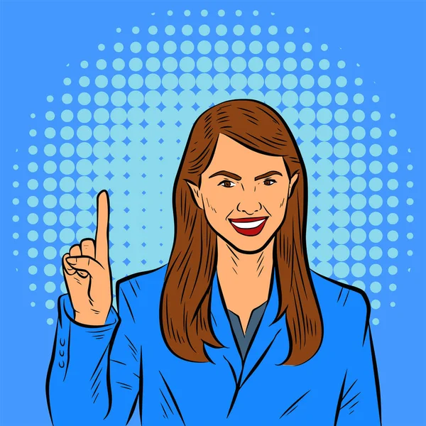 Illustration Pretty Woman Employee Model Presenting Gesture Pointing Blank Copy — Stock Vector