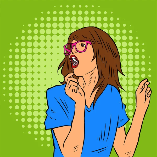 Ilustrasi Seorang Wanita Dengan Kacamata Dalam Ekspresi Terkejut Wajahnya Ilustrasi - Stok Vektor
