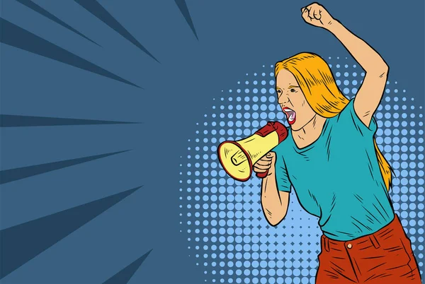 Illustration Woman Shouting Megaphone Toa Loudspeaker Tool Illustration Female Protesting — Stock Vector