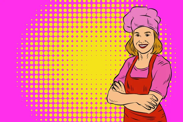Ilustración Una Chef Femenina Traje Cocina Con Sombrero Toque Ilustración — Archivo Imágenes Vectoriales