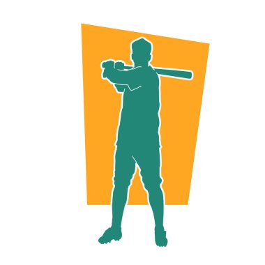 Beyzbol sopasının silueti hareket halindeki bir atlet pozu veriyor. Üniforma giymiş bir beysbol adamı pozu veriyor..