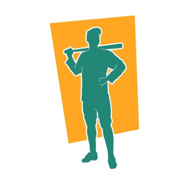 Beyzbol sopasının silueti hareket halindeki bir atlet pozu veriyor. Üniforma giymiş bir beysbol adamı pozu veriyor..