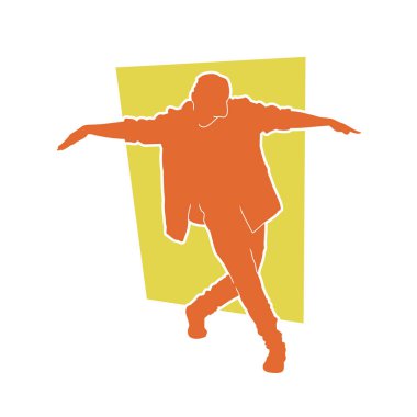 Dans eden bir adamın silueti. Erkek dansçının silueti poz veriyor..