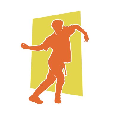 Dans eden bir adamın silueti. Erkek dansçının silueti poz veriyor..