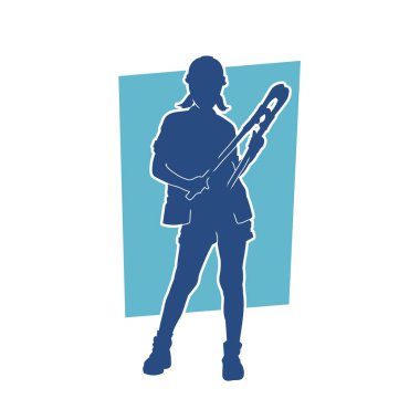 İnce bir kadın silueti, kask takıyor ve büyük bir kerpeten taşıyor. Bir inşaat işçisinin silueti, elinde kerpeten aleti tutan bir kadın..