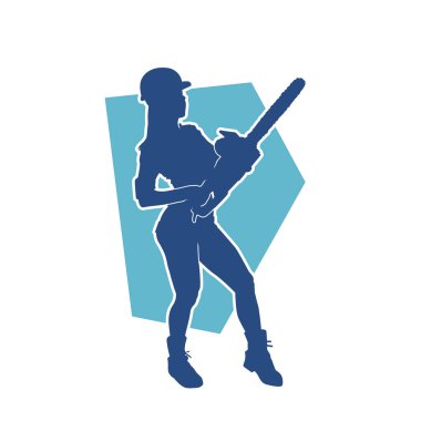 Makineli testere taşıyan kadın inşaat işçisinin silueti. Elektrikli testere tutan oduncu bir kadının silueti..