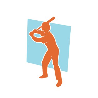 Beyzbol atletinin silueti tahta sopayla poz veriyor. Sopasını sallayan beyzbol sopası silueti..