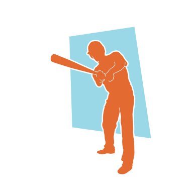 Beyzbol atletinin silueti tahta sopayla poz veriyor. Sopasını sallayan beyzbol sopası silueti..