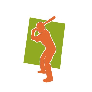 Beyzbol atletinin silueti tahta sopayla poz veriyor. Sopasını sallayan beyzbol sopası silueti..