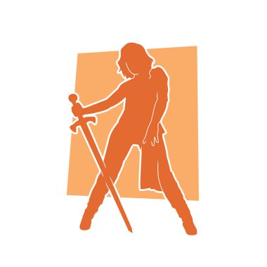 Savaşçı bir kadının silueti kılıçla poz veriyor..