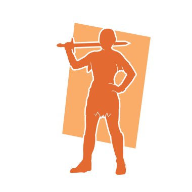 Savaşçı bir kadının silueti kılıçla poz veriyor..