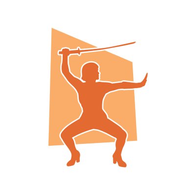 Savaşçı bir kadının silueti kılıçla poz veriyor..