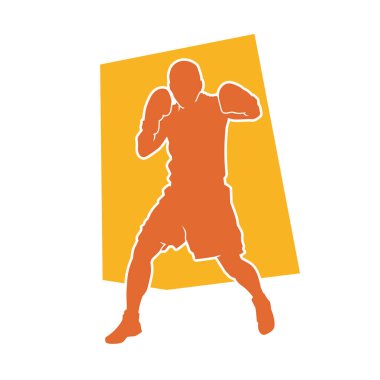 Hareket halindeki erkek bir boks atleti silueti. Boks eldiveni giyen bir dövüşçünün silueti..