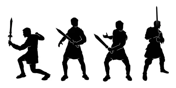Silhouette Collection Épée Action Pose Avec Arme Lame — Image vectorielle