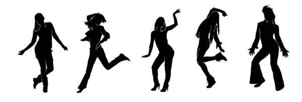 一个精力充沛的女性在有氧运动或舞蹈运动中的轮廓 — 图库矢量图片