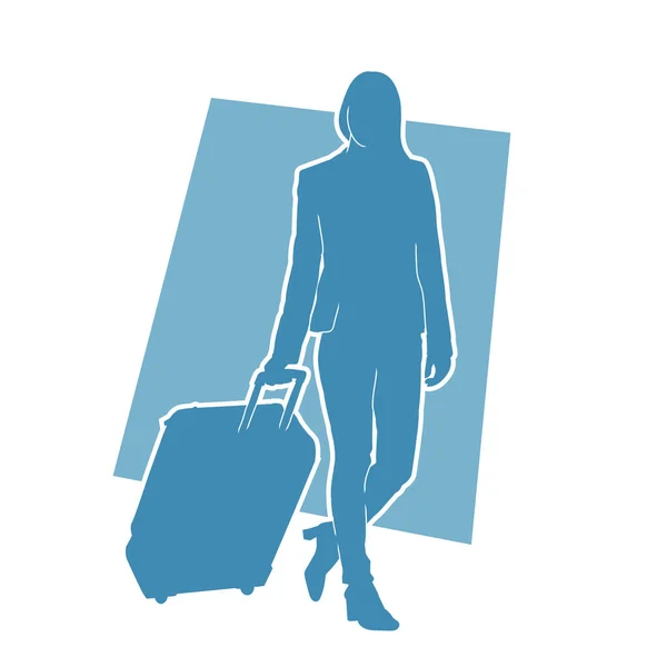 Σιλουέτα Ενός Θηλυκού Ταξιδιώτη Τσάντα Ταξιδιού Αποσκευών Σιλουέτα Μιας Μοδάτης — Διανυσματικό Αρχείο