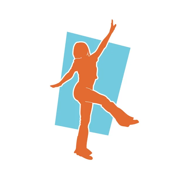 Silueta Una Mujer Acción Baile Feliz Silueta Joven Bailarina Hip — Vector de stock