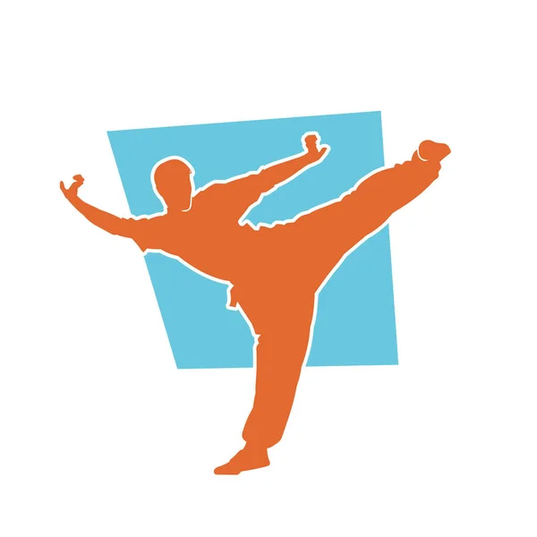 Silhouette Homme Art Martial Posture Combat Silhouette Homme Faisant Art — Image vectorielle