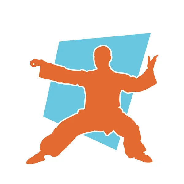 Shaolin Kung Sunda Bir Keşişin Silueti Dövüş Sanatları Pozu Shaolin — Stok Vektör
