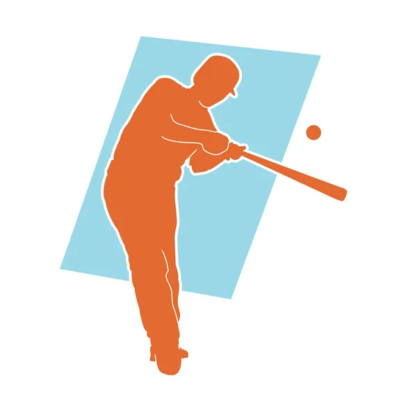 Silhouette Baseball Athlete Action Pose Wooden Bat Stick Silhouette Baseball — Stock Vector