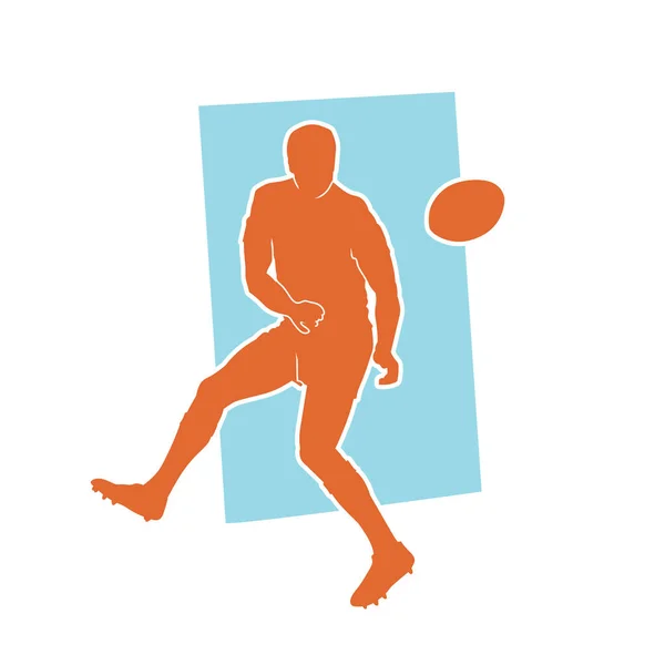 一个男性橄榄球运动员带球的轮廓 橄榄球男子运动员在体育运动中的形象 一个喜欢运动的人打橄榄球的轮廓 — 图库矢量图片