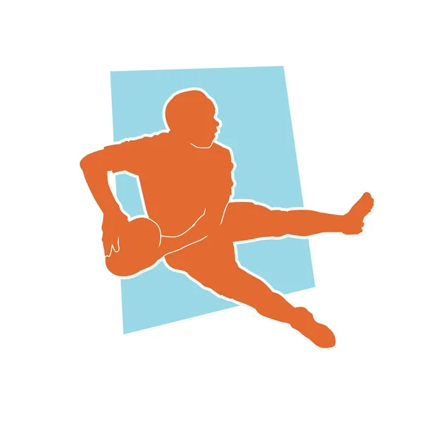 一个男性橄榄球运动员带球的轮廓 橄榄球男子运动员在体育运动中的形象 一个喜欢运动的人打橄榄球的轮廓 — 图库矢量图片