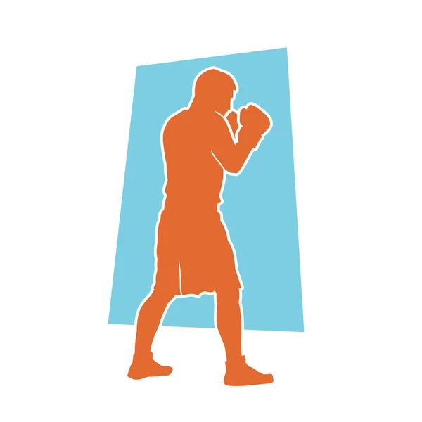 Silhouette Athlète Boxe Masculin Action Pose Silhouette Combattant Portant Des — Image vectorielle
