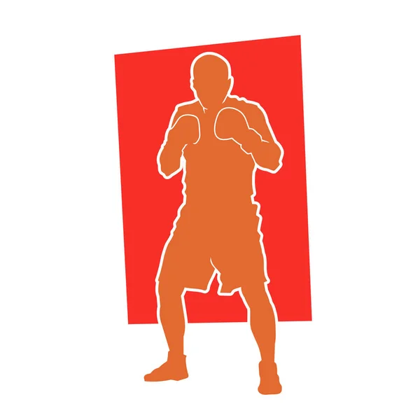Silhouette Eines Männlichen Boxsportlers Action Pose Silhouette Eines Kämpfers Mit — Stockvektor