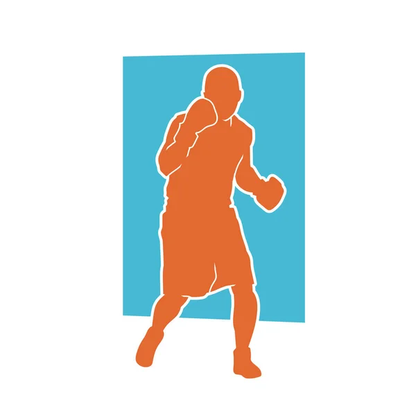 Silhouette Athlète Boxe Masculin Action Pose Silhouette Combattant Portant Des — Image vectorielle