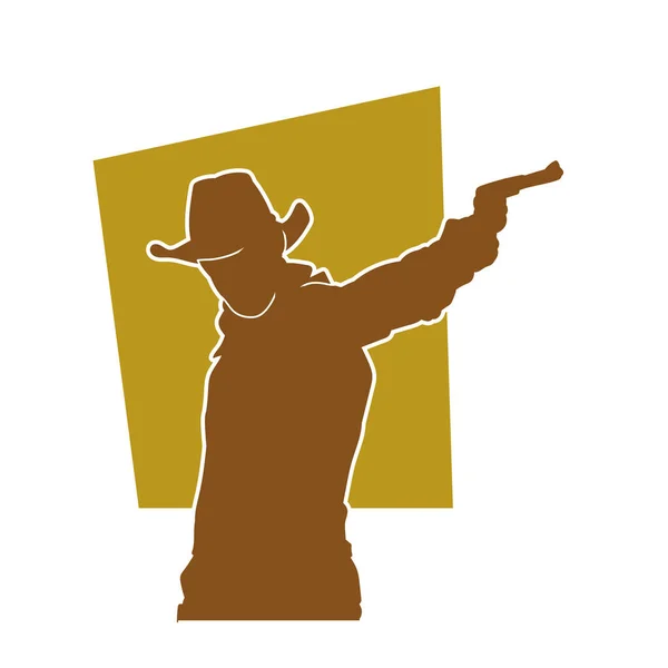 Silueta Hombre Disfrazado Vaquero Disparando Una Pistola Silueta Vaquero Acción — Vector de stock