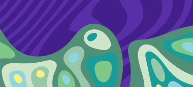 Dalgalı çizgili arkaplan dokusu üzerindeki çeşitli kıvrımlı şekillerin soyut bileşimi.