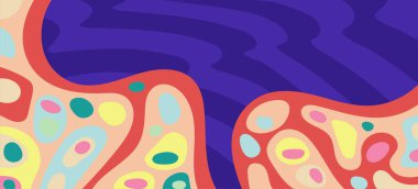 Dalgalı çizgili arkaplan dokusu üzerindeki çeşitli kıvrımlı şekillerin soyut bileşimi.