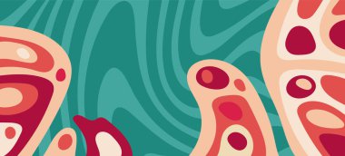 Dalgalı çizgili arkaplan dokusu üzerindeki çeşitli kıvrımlı şekillerin soyut bileşimi.