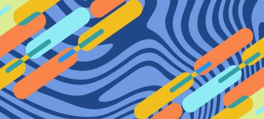 Kapsül şekilli dalgalı çizgilerin soyut arka plan kolajı geometrik süslemeler. 