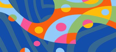 Dalgalı çizgili arkaplan dokusu üzerindeki çeşitli kıvrımlı şekillerin soyut bileşimi.