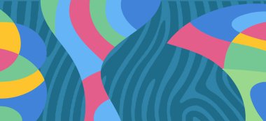 Dalgalı çizgili arkaplan dokusu üzerindeki çeşitli kıvrımlı şekillerin soyut bileşimi.